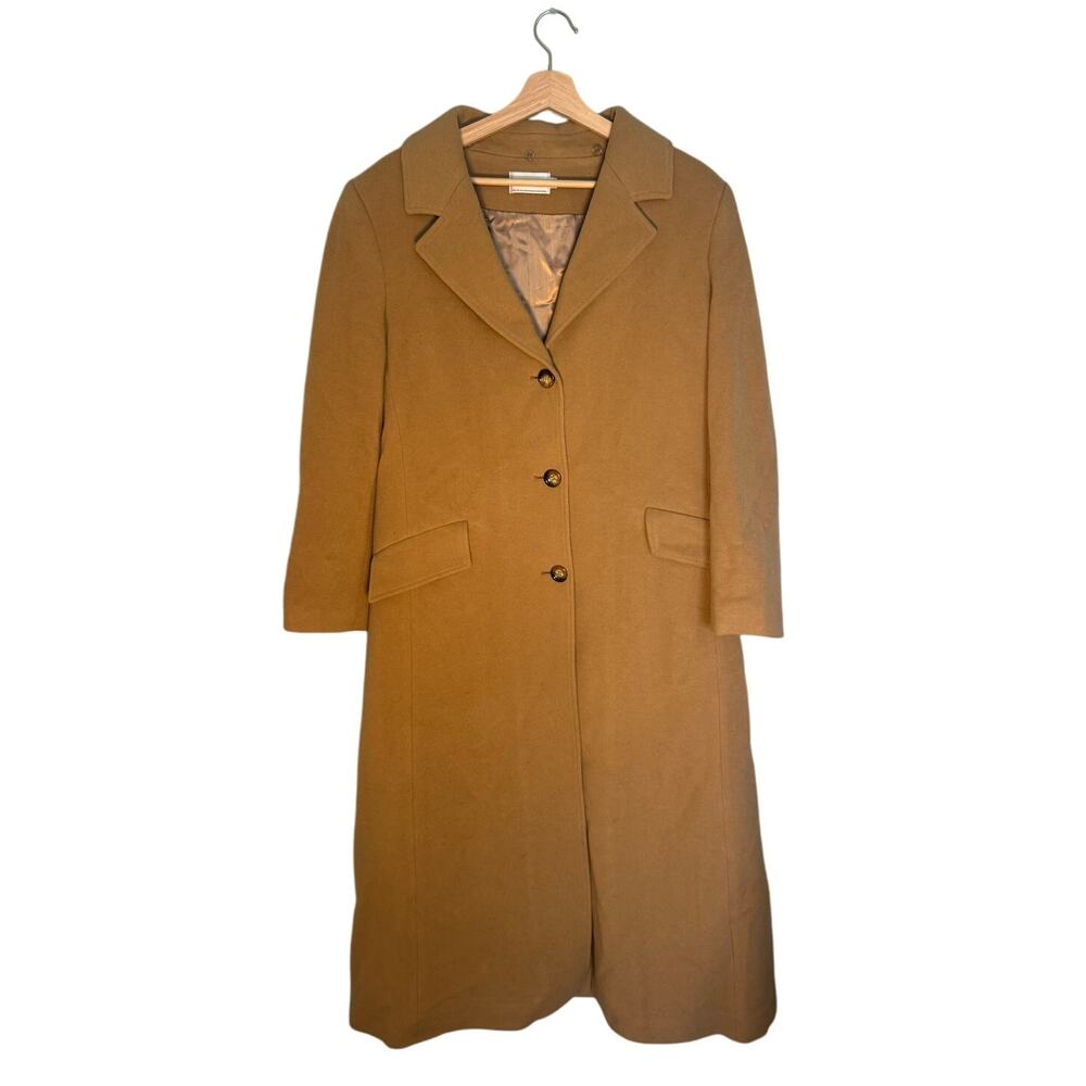 Women's Size Tribal Split-Hem Tan Trench Wool Cashmere Blend Long Coat